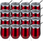 MEWAY 12oz Wine Tumbler 16 Pack Bulk Gifts for Women,Double Wall Vacuum Stainless Steel Travel Mug with Lid,Insulated Stemless Wine Cup Glass for Coffee,Cocktails,Drinks(Burgundy,Set of 16) by MEWAY
