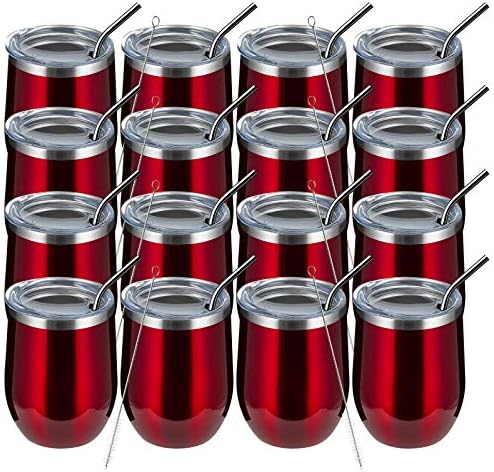 MEWAY 12oz Wine Tumbler 16 Pack Bulk Gifts for Women,Double Wall Vacuum Stainless Steel Travel Mug with Lid,Insulated Stemless Wine Cup Glass for Coffee,Cocktails,Drinks(Burgundy,Set of 16) by MEWAY