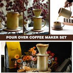 Vintage Ceramic Pour Over Coffee Maker Set, Includes 15.8oz Porcelain Coffee Maker and Dripper with 20 Paper Filters, 1-Hole Reusable Slow Brewing Coffee Accessories for Home, Office, Travel, Camping - Image 5