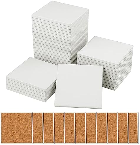 35 Pieces 4 Inch Blank Ceramic Coasters, Unglazed Ceramic Tiles Coasters, Ceramic Tiles with Cork Backing Pads for Painting, DIY Crafts, Mosaics, Square, White by GNIEMCKIN.. by GNIEMCKIN