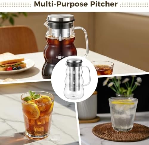 Cold Brew Coffee Maker, 34 oz Borosilicate Glass Cold Brew Pitcher with Stainless Steel Filter and Silicone Sealing Lid, Iced Coffee Maker for Tea, Accurate Markings, Wide Mouth, Easy Pouring - Image 2