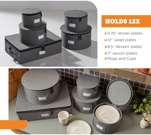 storageLAB 5-Piece Premium China Storage Set | Plates & Mugs | Gray - Image 3