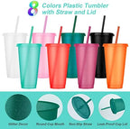 24 Pack Plastic Tumblers with Lids and Straw, Reusable Cups with Lids and Straws Colorful Cups for Cold Drink Iced Coffee, Plastic Tumbler Bulk for Party Birthday Gifts (24 oz, Dark Colors) - Image 3
