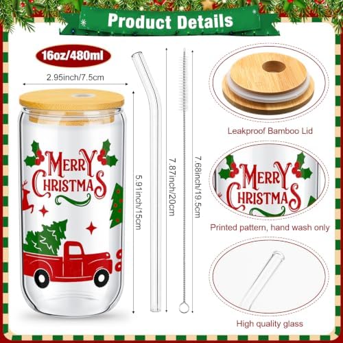 Umigy 12 Pack Christmas Glass Cups 16 oz Drinking Glasses,Classic Style - Image 3