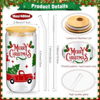 Umigy 12 Pack Christmas Glass Cups 16 oz Drinking Glasses,Classic Style - Image 3