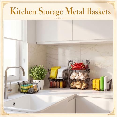 8 Pack Small Stackable Metal Wire Storage Baskets for Pantry - Image 4