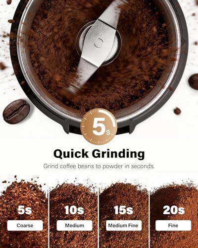 SHARDOR Coffee Grinder Electric, Spice, Herb, Grinder for Coffee Bean Spices and Seeds with 2 Removable Stainless Steel Bowls, Black - Image 2