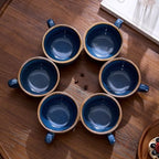 Coffeezone Set of 6 Vintage Design 12 oz Professional Barista Ceramic Latte Art Cappuccino Cups Set (Wave Blue) - Image 3