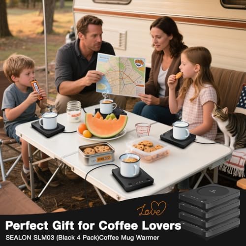 SEALON M03B Black 4 Pack Electric Cup Heater with 3 Temp Control & Universal Cup Fit for Coffee, Tea, Hot Cocoa, Oat Milk, Ginger Tea & Candle Wax, Ideal for Office Desks, Home & Gift Occasions - Image 3