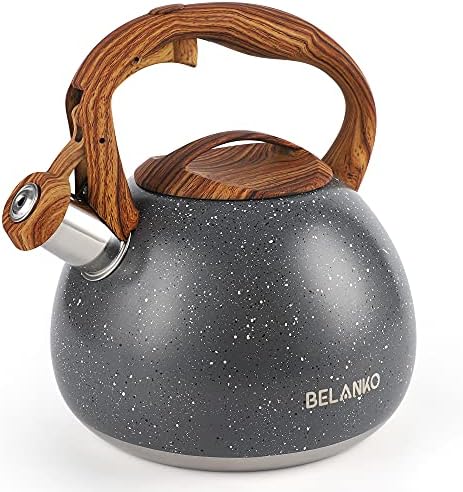BELANKO 2.7 Quart Tea Kettle for Stovetops - Food Grade Stainless Steel Teapot with Loud Whistle, Cool-Touch Wood Pattern Handle, Rust-Resistant Whistling Kettle - Starry Gray by BELANKO