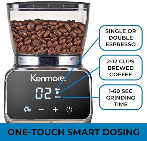 Kenmore Conical Burr Coffee Grinder - Electric Maquina de Moler Café for Espresso, French Press, Drip, Adjustable Grind Size, Bean Mill, Digital Control, Spice Grinding, Home Use - Image 4