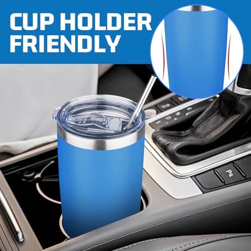 20 oz Tumbler with Lids and Straws, Stainless Steel Insulated Travel Coffee Mug, Double Wall Vacuum Insulated Tumblers, Powder Coated Coffee Tumbler for Cold & Hot Drinks (Sea Blue, 6 Pack) - Image 6