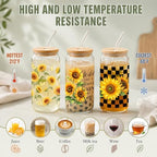Glass Cups with Lids and Straws, 6 Pack, 16oz, Sunflower - Image 4