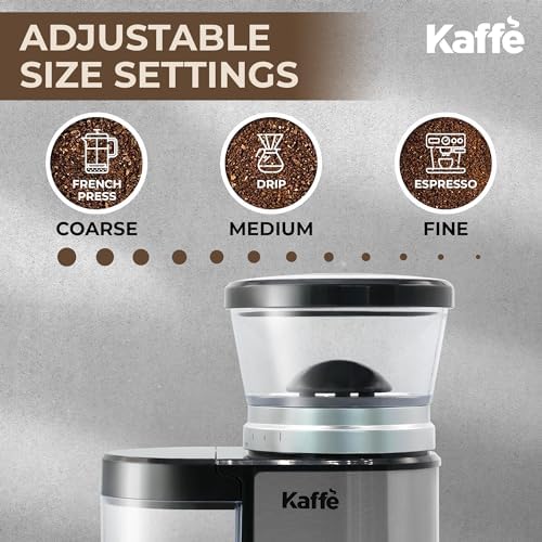 Kaffe Electric Burr Coffee Grinder (5.5oz) w/Adjustable Precise Coarseness Settings - Flat Burr - [Improved Motor] - Precision Coffee Bean Grinder for Home Use - Stainless Steel - Image 2