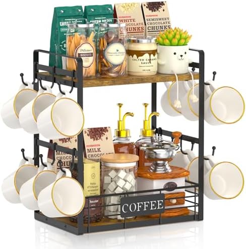 EsLuker.ly Coffee Mug Cup Holder Tree Bar Station Organizer, 2 Tier by EsLukerly