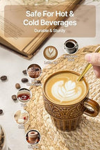 Espresso Cups Set of 6, Cappuccino Cups, Stackable Mug 6 OZ Ceramic Coffee Mug, Microwave & Dishwasher Safe, Tea Cocoa for Family Daily Use & Gathering, Great Gift for Any Special Occasion, Brown - Image 4
