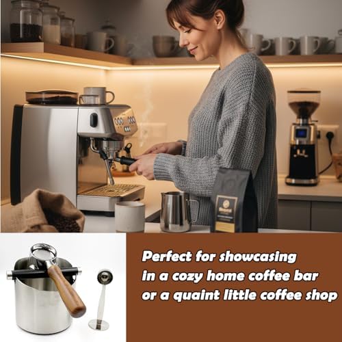 Espresso Knock Box Set, 67oz Stainless Steel Coffee Knock Box with Removable Knock Bar, Anti-Slip Rubber Base, Espresso Accessories Kit with Cleaning Brush & 2-in-1 Coffee Scoop - Image 6
