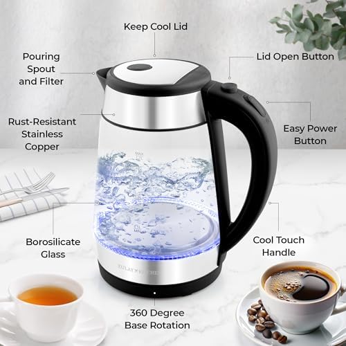 Zulay Kitchen Fast-Boiling Electric Kettle - 1.7L Hot Water Kettle 1500W With Auto Shut-Off - Water Boiler For Coffee & Tea - Boil-Dry Protection, Cool-Touch Handle, 360° Base - Black - Image 6
