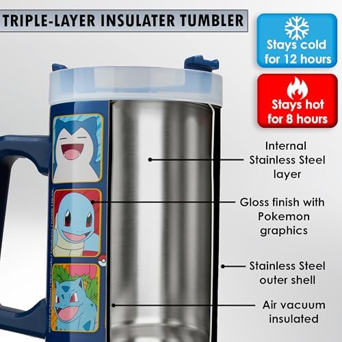 Get Trend Pokemon Tumbler with Handle and Straw 32 oz, Keeps Hot 8 Hrs, Cold 12H & Ice 42H, BPA-Free Insulated Stainless Steel Water Bottle, Travel Mug, Gamer Gifts (Multi Pokemon) - Image 4