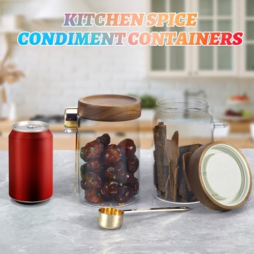 Glass Coffee Jars with Scoop Glass Jar Airtight Lid Seasoning Containers Glass Spice Jar Pantry Storage Containers for Kitchen Sugar Coffee Bean Nuts Cookies Herbs (900ml/30oz-2 pack -with spoon) - Image 4