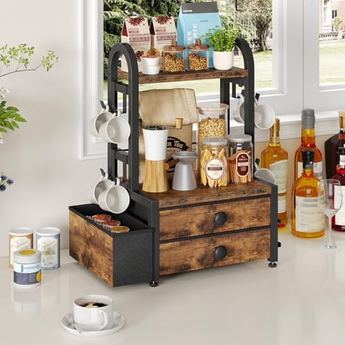 HOOBRO Bakers Rack and Coffee Mug Tree Bundle, Microwave Stand with Pots Rack, Kitchen Stand, Countertop Holder Rack for Kitchens, BF15UHB01G1-BF04CR01 - Image 5