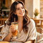 20oz Iced Coffee Cup, Ribbed Glass Tumbler with Straw and Lid - Image 7