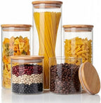 Round Glass Storage Containers with Bamboo Lids for Pasta & Flour, 5 Pack by HomArtist