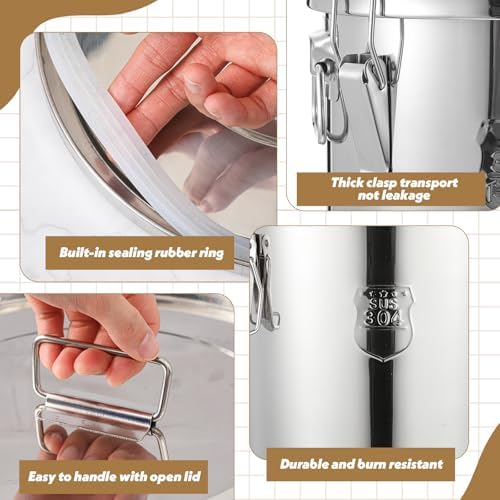 Suclain 3 Pack 304 Stainless Steel Airtight Canister with Locking Clamp Metal Sealed Food Storage Containers for Flour Rice Cereal Grain Coffee Bean and Pet Food (12l+21l+33l) - Image 3
