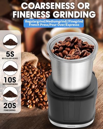 Electric Coffee Grinder,250W Powerful Motor Kichen Grinder,Quite Home Machine with 75g Coffee Bean Capacity,for Beans Spices Nuts Grians Herbs,Stainless Steel and Black - Image 6