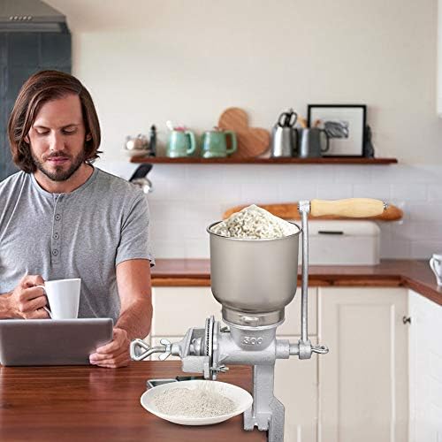 500lb Manual Grain Grinder Aluminum Alloy Dry Mill Home Hand-Cranked Adjustable Grinding Fineness Powder Machine with Ergonomic Handle for Wheat Coffee Beans Corn Spices Herbs Silver - Image 2