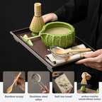 Matcha Whisk Set, 8-Piece 3D Cactus Design Ceramic Set with Glazed Bowl, Bamboo Whisk & Sifter, Easy Clean (Sky blue) - Image 3