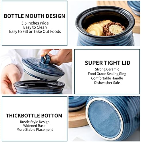 HASENSE Ceramic Food Storage Jar, Coffee Canister with Lid, Cookie Candy Jar for Kitchen, Serving for Dog Treat Sugar Loose Tea Flour Coffee Beans Rice Snack Storage 30 FL OZ (Blue) - Image 4