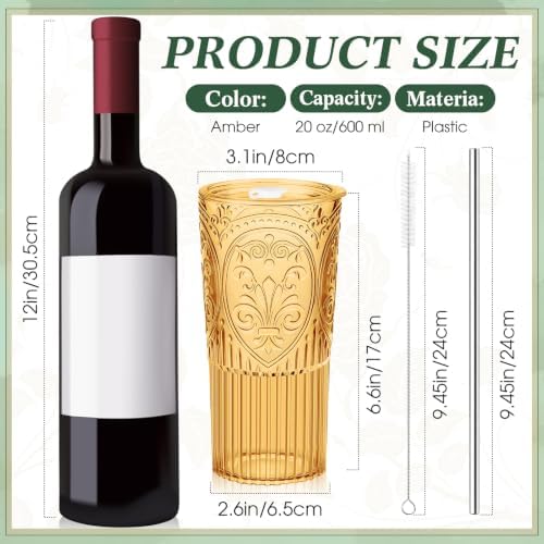 16 Set Vintage Tumbler with Lid and Straw, Iced Coffee Cup, Amber - Image 2