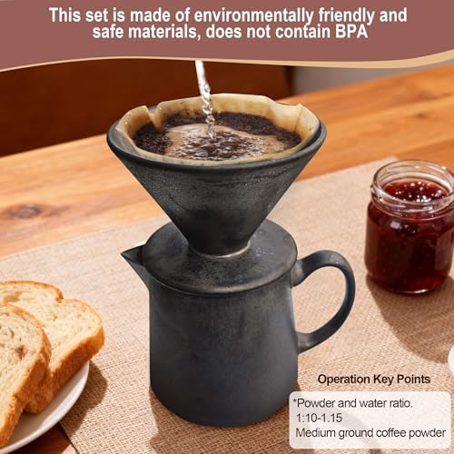 Ceramic Pour Over Coffee Maker Dripper - Uses Standard #2 & #4 Paper Filters, 450ml/15oz, Rusty, Barista Style for Home & Office - Image 5