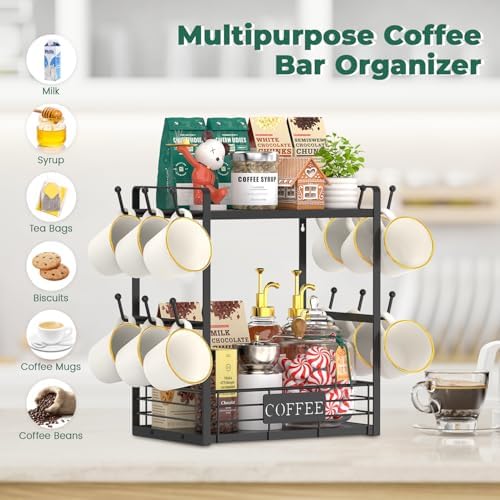 EsLuker.ly Coffee Mug Cup Holder Tree Bar Station Organizer, 2 Tier Black - Image 4