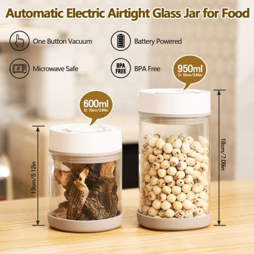 Minidiva Smart Vacuum Container, Automatic Electric Airtight Glass Jar for Food Coffee Storage Meal Prep (White-600ml) - Image 2