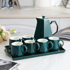 Water Pitcher Nordic Ceramic Cold Kettle Set Afternoon Tea Set teapot Teacup Home Living Room tie Pot with Tray Water Jug(Green) - Image 2
