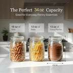 ComSaf Glass Pantry Jars with Airtight Lids 34 oz 6 Pack Wide Mouth Hobnail - Image 4