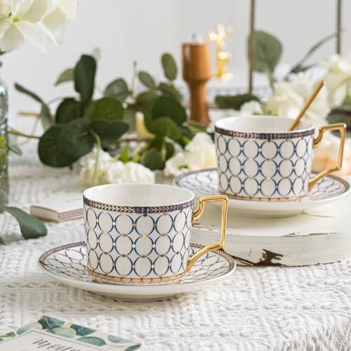 CwlwGO- Bone China Tea Cup Sets,15-Pieces Tea Cup and Saucer Set Service For 4 Whit 28 Ounces Teapot,Sugar Bowl,Creamer Pitcher and Spoons, Tea Gifts Sets For Women Patry. - Image 2