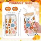 SiliFine 6 Pcs Fall Pumpkin Glass Cups, 16 oz with Lids and Straws - Image 3