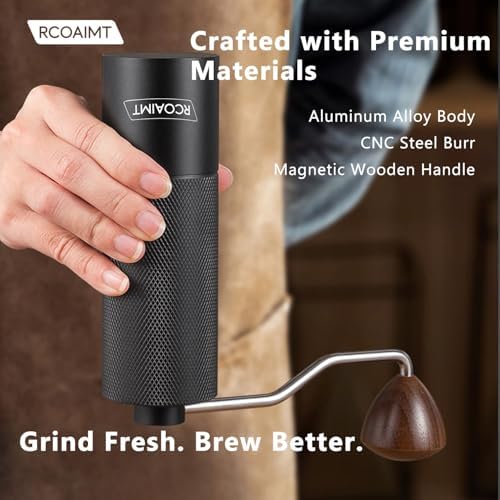 Manual Coffee Grinder, Burr Coffee Bean Grinder with CNC Stainless Steel Burr, Aluminum Alloy Body, Magnetic Wooden Handle, Adjustable Hand Coffee Grinder for Espresso, Pour Over, French Press - Image 2