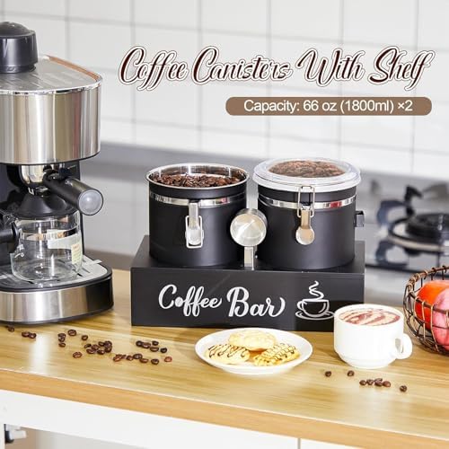 Maxcheck 2 Pcs 66 oz Coffee Sugar Canisters with Shelf Scoop Lids, Black - Image 5