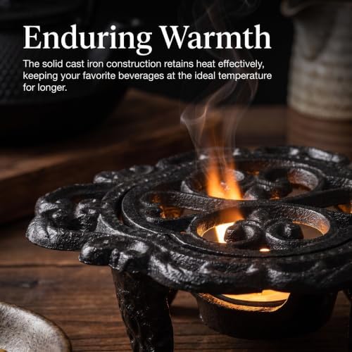 Cast Iron Teapot Warmer Stand Black with Tealight Candle, Rustic - Image 3
