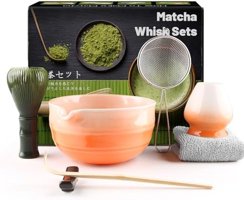 7 Piece Matcha Set, Green Resin Matcha Whisk, Macha Tea Set with Matcha Spoon, Whisk Holder, Matcha Brush, Shovel, Strainer, Matcha Accessories Japanese Tea Ceremony, Petal Pink by Unknown