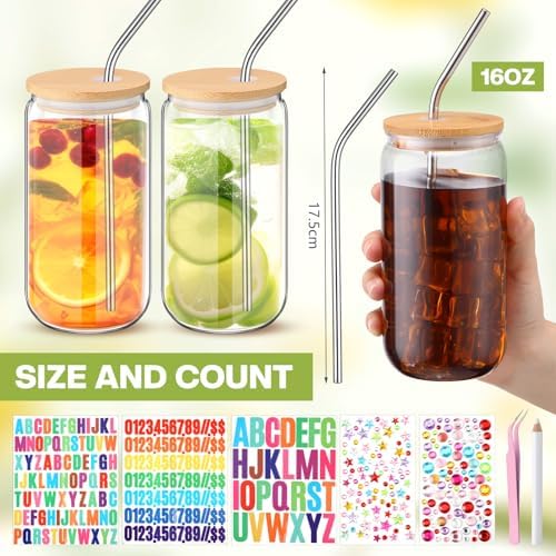 Plastic Mason Jar Cups with Lids and Straws, 16 oz, Clear, 8 Pcs - Image 2