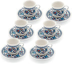 Turkish Coffee Cup Set of 6 with Saucers & Holder – Ceramic, Dishwasher-Safe, Keeps Warm – Patterned Turkish Espresso Cups Set for Home & Office (Set Of 6) by SANTAMARLA