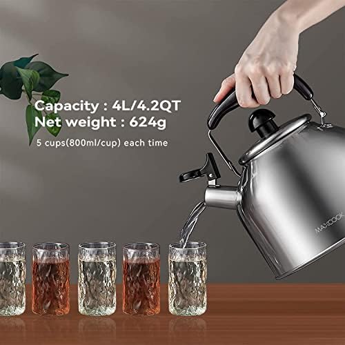 4.2 Quart/4L 18/8 Stainless Steel Whistling Tea Kettle - Image 3