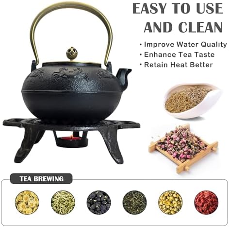 44oz Cast Iron Teapot Set with Tea Light Warmer, Durable Japanese Tetsubin Teapot for Stovetop, Asian Tea Kettle for Adults, Elegant Durable Tea Gift Set (1300ml) - Image 4