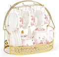 fanquare 22 Piece Vintage Red Floral Porcelain Tea Set with Holder by fanquare