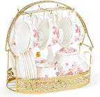 fanquare 22 Piece Vintage Red Floral Porcelain Tea Set with Holder by fanquare